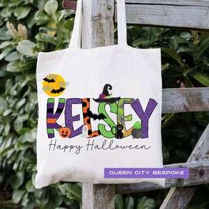 Personalized Girls Halloween Trick or Treat Bag, Girl Name Trick or Treat Bag, Girls Name Halloween Candy Bag, Kids Name Halloween Tote Bag