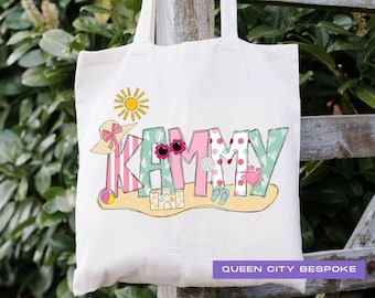 Personalized Girls Beach Tote Bag: Custom Name Canvas Pool Bag