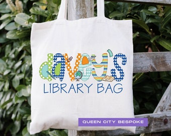 Personalized Kids Library Tote Bag: Applique Style Name