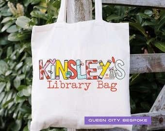 Personalized Kids Library Bag: School Doodle Letters, Cat or Dog Lover
