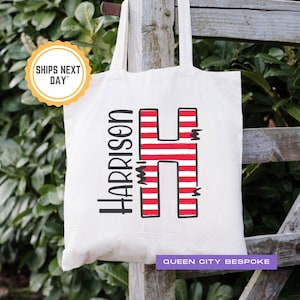 Summer Name Library Bag, Personalized Monogram Tote Bag, Kid Name Tote Bag, Custom Name Book Bag, Party Favor Bag, Summer Reading Tote Bag