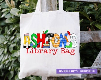 Personalized Library Bag for School, Back to School Library Tote Bag, Gift for Young Reader, Kids Book Tote Bag, Reading Gift for Book Lover