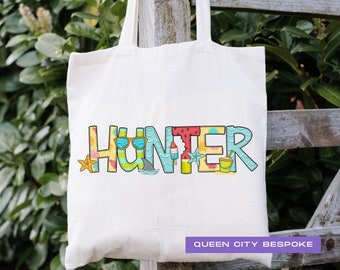 Personalized Boys Beach Tote Bag: Custom Name Canvas Tote