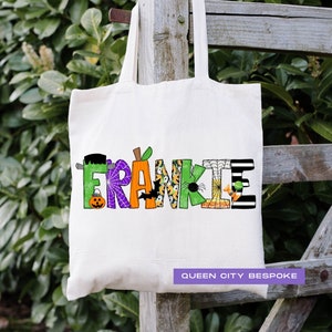 Personalized Halloween Bag, Kids Trick or Treat Bag, Custom Name Halloween Candy Bag, Halloween Name Tote Bag, Kids Halloween Tote Bag