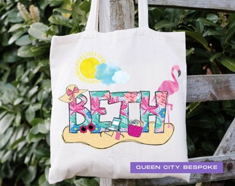 Personalisierte Sommer Strand Tragetasche: Benutzerdefinierte Name Canvas Tasche