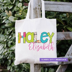 Sac fourre-tout personnalisé pour fille, Sac fourre-tout personnalisé pour enfant, Sac en toile avec prénom pour fille, Cartable prénom pour enfant, Sac prénom personnalisé, Sac fourre-tout personnalisé