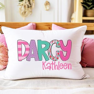 Colorful Name Pillow, Girls Name Pillowcase, Pink Personalized Pillow, Sleepover Pillowcase, Pre-Teen Girl Gift, Teen Custom Bedding