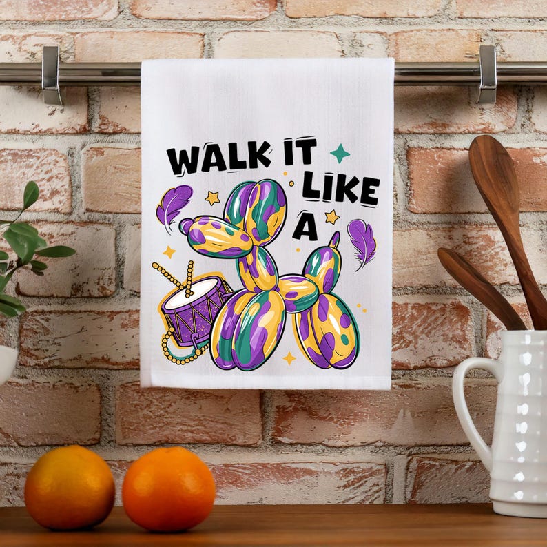 Grappige Mardi Gras-keukenhanddoek: hondontwerp met kralen afbeelding 2