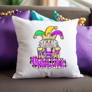Mardi Gras Nötknäppare Kudde: Glitter NOLA Dekor, 18x18 Örngott