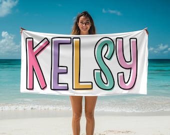 Toalla de playa personalizada: nombre personalizado, toalla de viaje de chicas