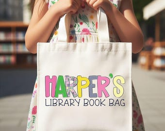 Personalisierte Mädchen Bibliothek Einkaufstasche: Preppy Kinderbuch Tasche