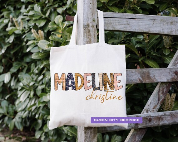 Personalized Boho Name Bag Personalized Bohemian Style Tote Bag Girl Name Tote Bag Girl s Personalized Canvas Bag Name Library Bag Etsy Canada