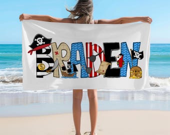 Personalized Pirate Beach Towel: Custom Name Pool Blanket - Etsy