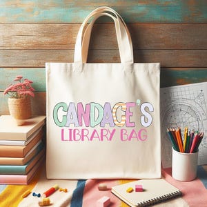 Sac de bibliothèque personnalisé pour fille, sac fourre-tout pour livre de bibliothèque pour enfants, sac de livre personnalisé pour filles, cadeau pour amoureux des livres
