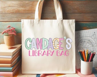 Girls Personalized Canvas Library Tote Bag: Custom Book Lover Gift