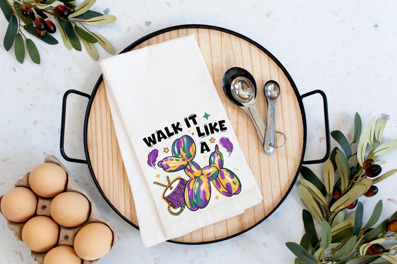Grappige Mardi Gras-keukenhanddoek: hondontwerp met kralen afbeelding 3