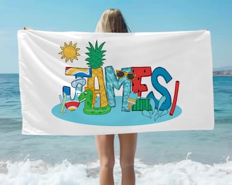 Toalha de praia com nome personalizado: presente personalizado para férias de verão