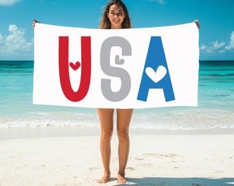 USA Beach Towel: Patriotic Red, White & Blue Summer Blanket