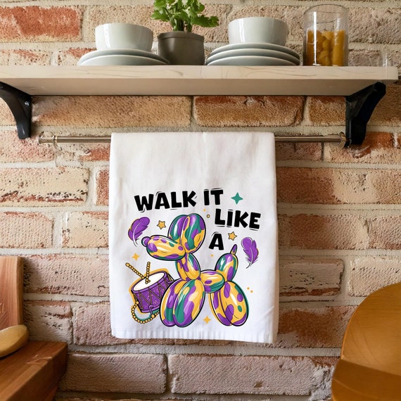 Funny Mardi Gras Kitchen Towel: Bead Dog Design