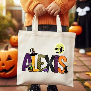 Girls Halloween Trick or Treat Bag, Personalized Trick or Treat Bag, Girls Name Halloween Candy Bag, Kids Name Halloween Tote Bag