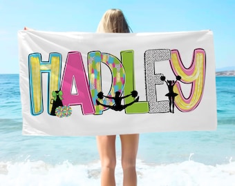 Personalized Cheer Beach Towel: Custom Name, Cheerleader Gift