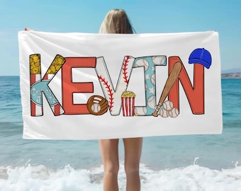 Custom Baseball Beach Towel: Personalized Name Gift for Baseball Fans