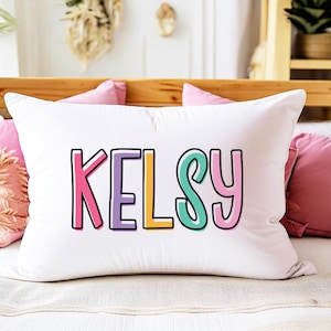 Colorful Girls Name Pillow, Girl Personalized Pillowcase, Personalized Pillow, Sleepover Pillowcase, Pre-Teen Girl Gift, Teen Custom Bedding