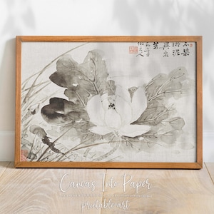 Digital Download | Printable Wall Art | Decor | Vintage Art | Japanese blooming lotus (19th century) vintage painting by Taki Katei