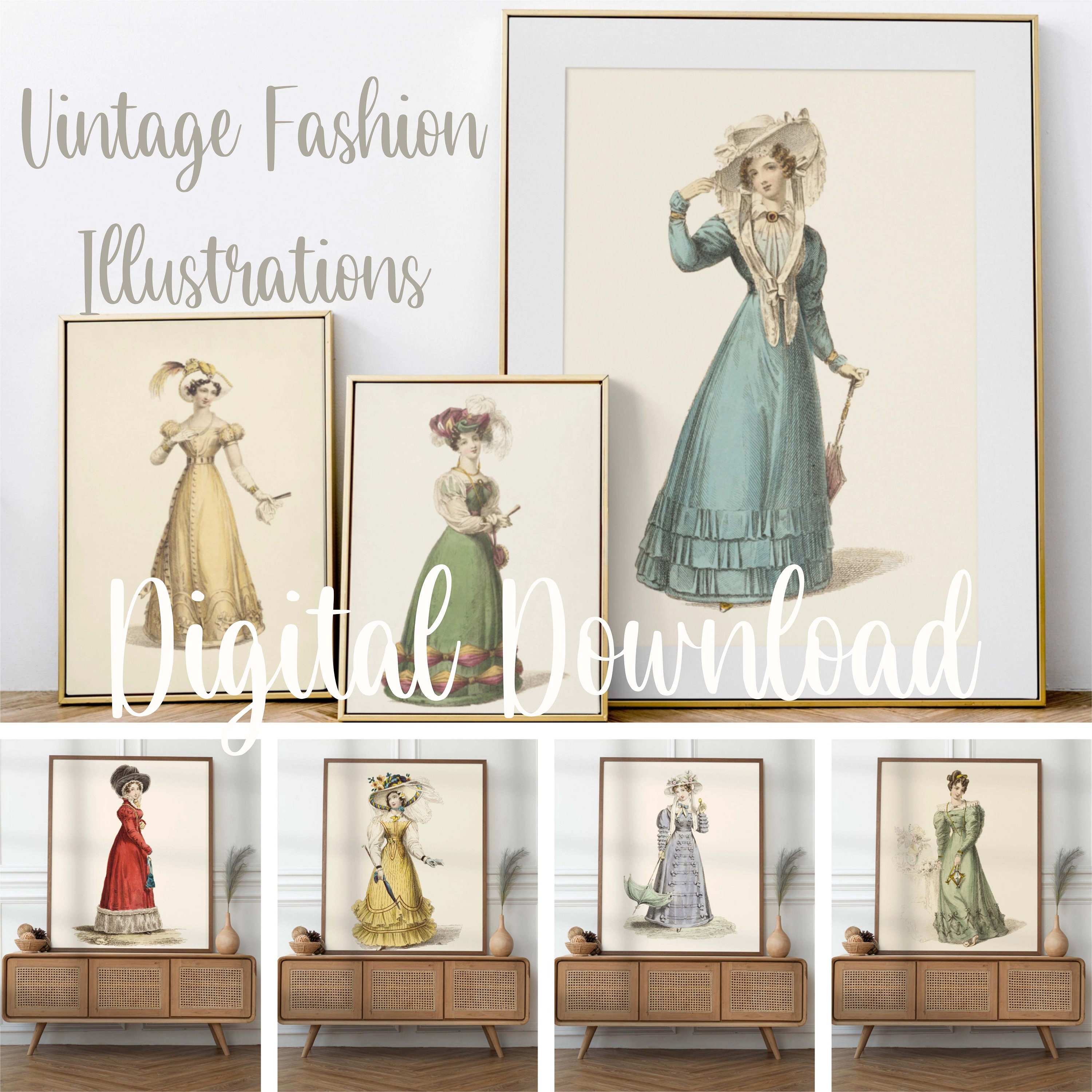 Vintage Fashion Illustration Printable Art | Set of 12 Digital Downloads | Junk Journal Ideas ...
