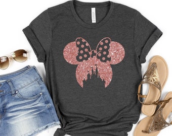 SALE!! Disney Shirts, Minnie Ear Shirt, Glitter Rose Gold Minnie Shirt, Cute Ear Shirt, Disney Shirt for Women, Disney Ear Shirt Disney Girl