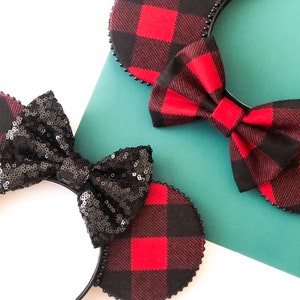 Buffalo Plaid Ears | Christmas Xmas Disney Mickey Minnie Mouse Ears | Disney Plaid Gifts