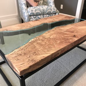 Maple River Glass Coffee Table with Powder Coated Steel Base