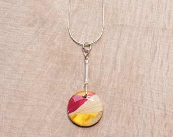 Small circle pendant, pink and gold resin necklace, delicate round necklace, abstract resin necklace, gift for her, colourful pendant