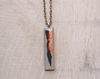 Grey and copper abstract necklace, unique rectangle necklace, brass and resin necklace, geometric necklace, unique necklace, gift for her