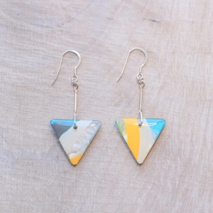 Abstract art earrings, triangle drop earrings, colourful earrings, abstract jewelry, dangle earrings, gift for her, vibrant earrings