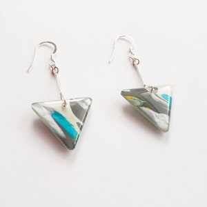 Abstract art earrings, triangle drop earrings, colourful earrings, abstract jewelry, dangle earrings, gift for her, vibrant earrings image 2