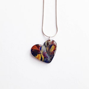 Resin heart pendant, multicolour heart necklace, abstract resin necklace, unique necklace, gift for her, colourful pendant