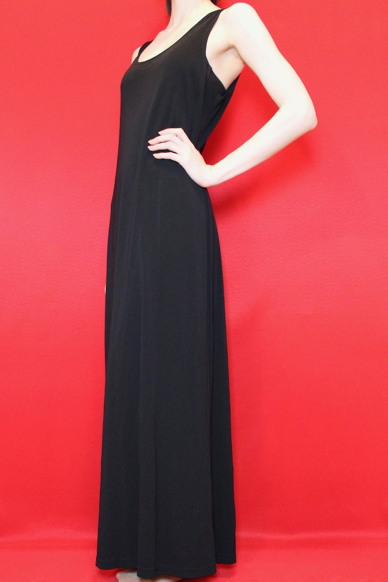 Size 12 Vintage 90s Black Stretchy Scoop Neck Sleeveless Loose Fit Maxi Dress