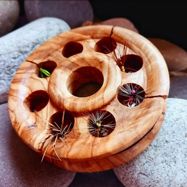 Chambre magnétique pour 8 mouches, Tenkara tout-en-un, fabriquée à partir de bois de récupération, porte-mouches et porte-fils