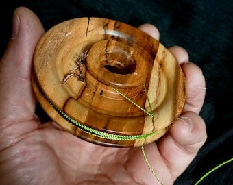 Handmade Acacia Wood Tenkara Line Holder Spool: Center Line Lock