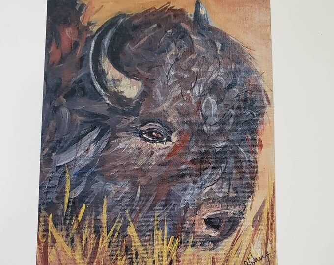 Buffalo Head Fridge Magnet - Buffalo Small gift under 10-Bull Buffalo Spirit Animal 4.25"x 3.25"  Artist Magnet