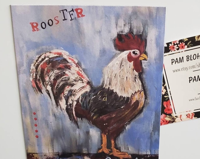 Artist MAGNET "Rooster" - Americana Kitchen Small Art -farmhouse kitchen decor - Strong hold  made in USA- gift idea under 10