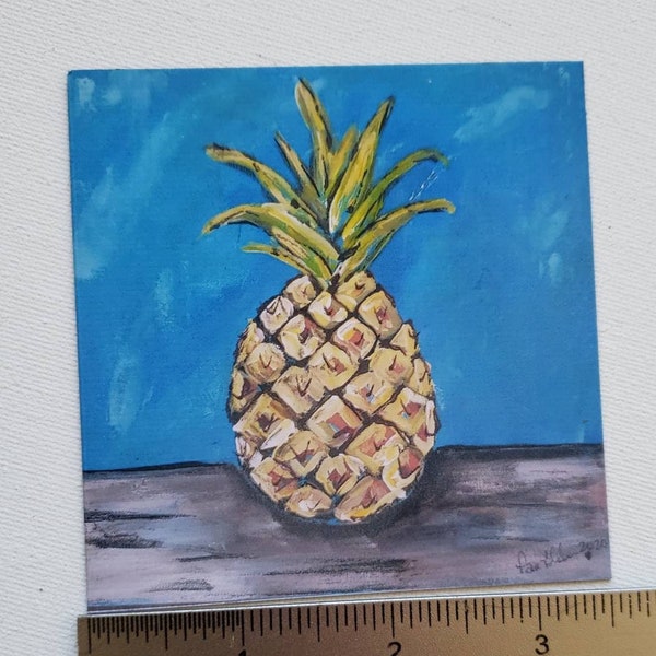 Pineapple Artist Magnet - small art kitchen decor -  3.5x 3.5 kitchen fridge magnet - Small gift idea under 10