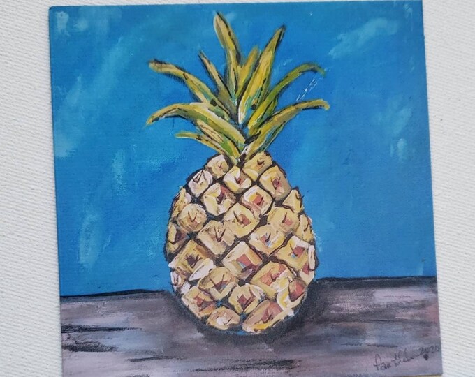 Pineapple Artist Magnet - small art kitchen decor -  3.5x 3.5 kitchen fridge magnet - Small gift idea under 10