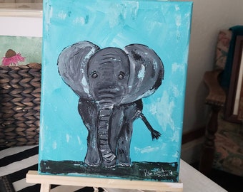 Elephant Art "Pete the Elephant" - 8x10 Original acrylic Painting- Zoo Themed Nursery Wall Art - Elephant Spirit animal