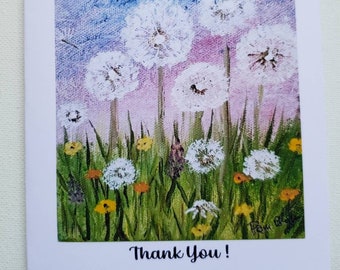 Dandelions and Wildflowers "Thank You" Notecards - 5 Blank cards includes self adhesive envelopes and shipping-4.25x5.5 "