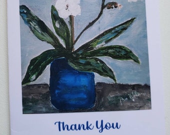 Orchid " Thank You" Flower Notecards -  Set of 5  includes Self Adhesive envelopes and shipping. -4.25x5.5 inches-Artist Flower Art Notecard