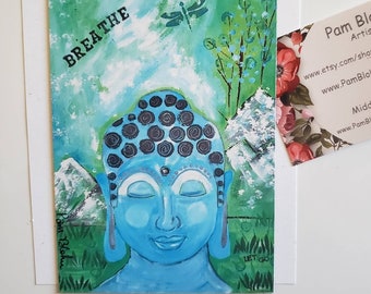 Buddha Head Fridge MAGNET - "Breathe" Self care motivation- ZEN  Kitchen & Office Decor - -3.5x4.75"