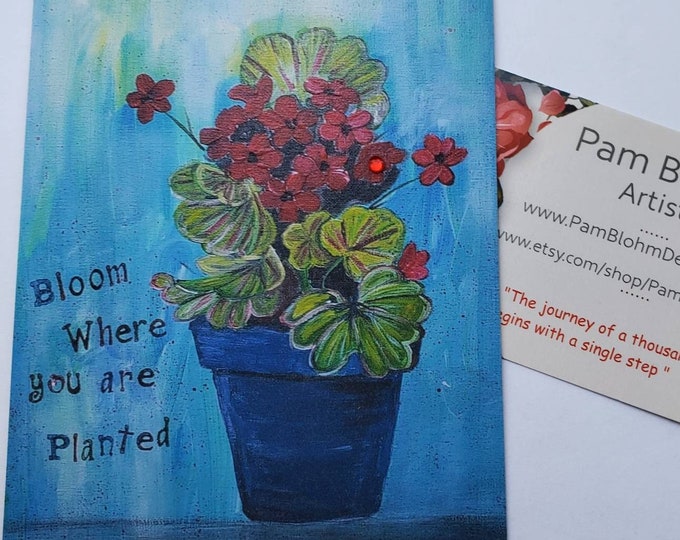 Geranium Magnet  " Bloom where you are Planted " -kitchen decor flower print magnet- 3.5x4.5 " fridge Magnet- small art gift under 10