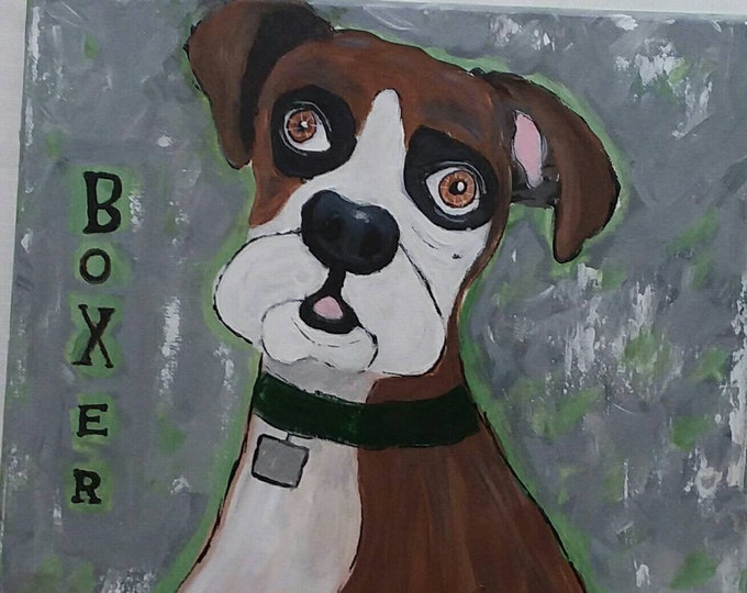 DOG ART  "Boxer Puppy" - 12x12 Original Acrylic Painting  Wall Art - Man Cave art- Puppy Love
